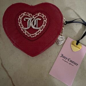 Juicy Couture Zip Around Red Quilted Heart Coin Purse/Crossbody NWT